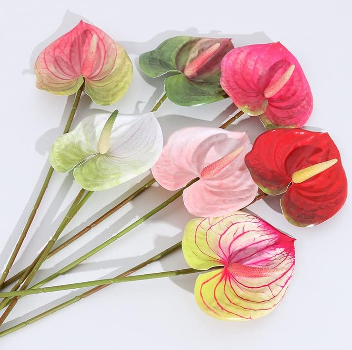5pcs Dark Green Artificial Anthurium Lily Flowers Permanent Tropical Flower | 24inch Tropical Flower for Home Decor Bouquet Bridal Wedding Festival Party,Store Decor Small Flower Bouquet Fill Accessories