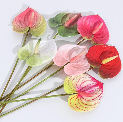 5pcs Dark Green Artificial Anthurium Lily Flowers Permanent Tropical Flower | 24inch Tropical Flower for Home Decor Bouquet Bridal Wedding Festival Party,Store Decor Small Flower Bouquet Fill Accessories