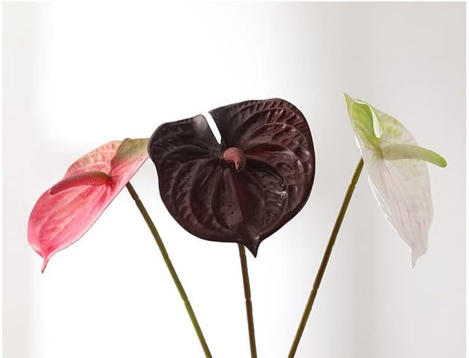 5pcs Dark Green Artificial Anthurium Lily Flowers Permanent Tropical Flower | 24inch Tropical Flower for Home Decor Bouquet Bridal Wedding Festival Party,Store Decor Small Flower Bouquet Fill Accessories