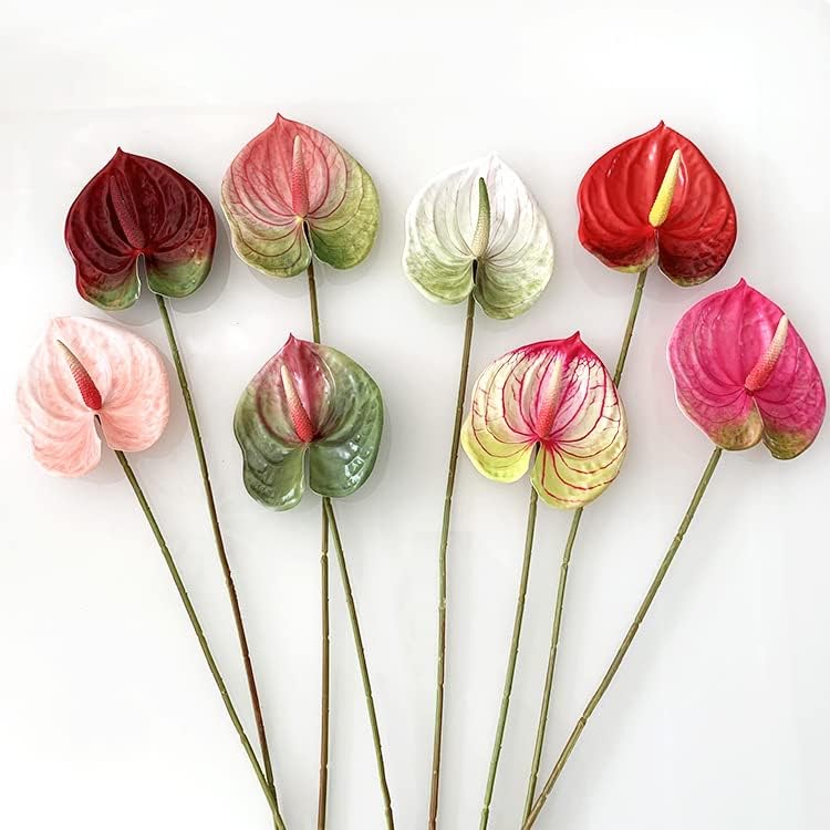 5pcs Dark Green Artificial Anthurium Lily Flowers Permanent Tropical Flower | 24inch Tropical Flower for Home Decor Bouquet Bridal Wedding Festival Party,Store Decor Small Flower Bouquet Fill Accessories