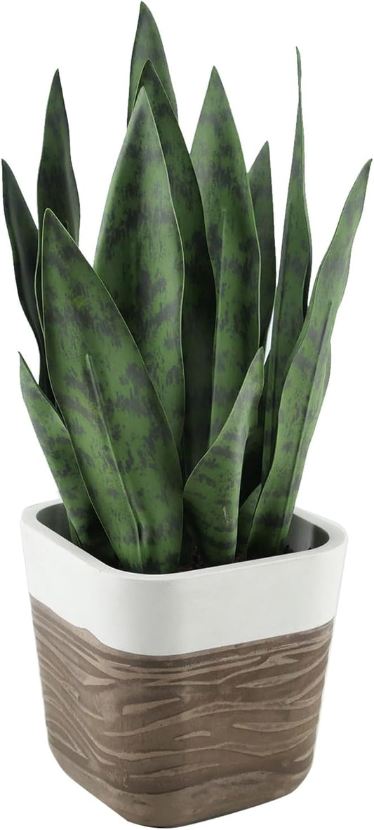GreenShip 17 inch Artificial Snake Plant with Decorative Two-Tone Pot
