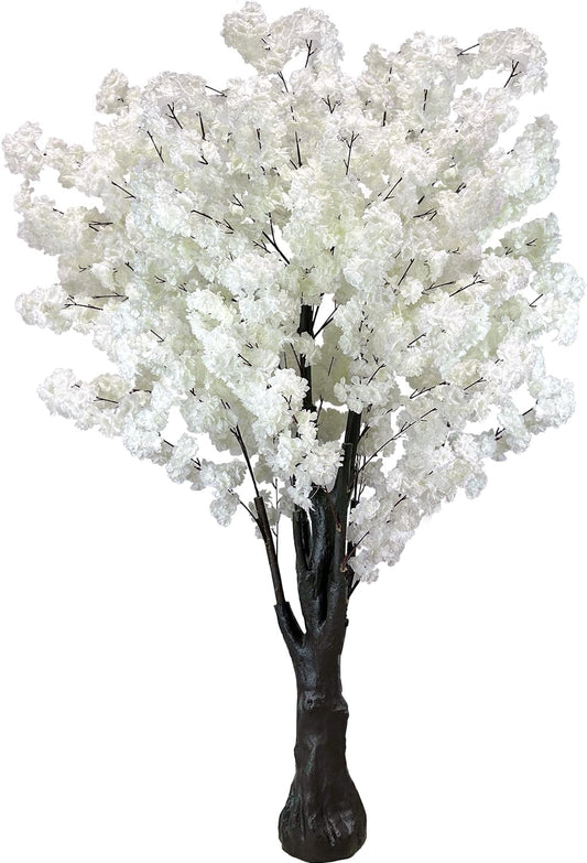 White Artificial Cherry Blossom Tree for Home, Wedding, Office, Living Room - Indoor Outdoor Decor (6.5ft/2m)