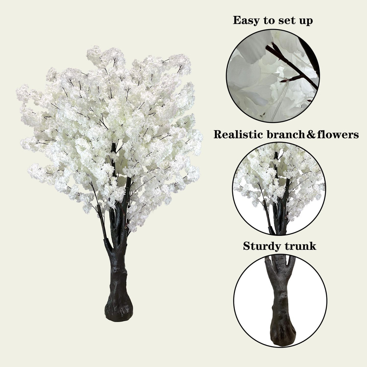 White Artificial Cherry Blossom Tree for Home, Wedding, Office, Living Room - Indoor Outdoor Decor (6.5ft/2m)