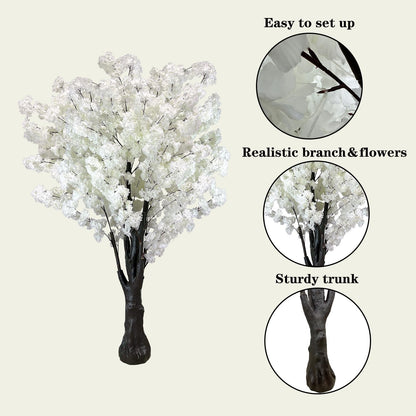 White Artificial Cherry Blossom Tree for Home, Wedding, Office, Living Room - Indoor Outdoor Decor (6.5ft/2m)