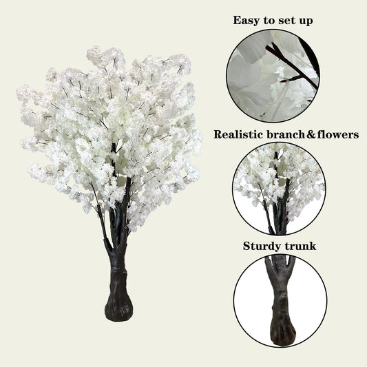 White Artificial Cherry Blossom Tree for Home, Wedding, Office, Living Room - Indoor Outdoor Decor (6.5ft/2m)