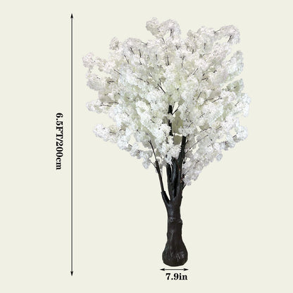 White Artificial Cherry Blossom Tree for Home, Wedding, Office, Living Room - Indoor Outdoor Decor (6.5ft/2m)