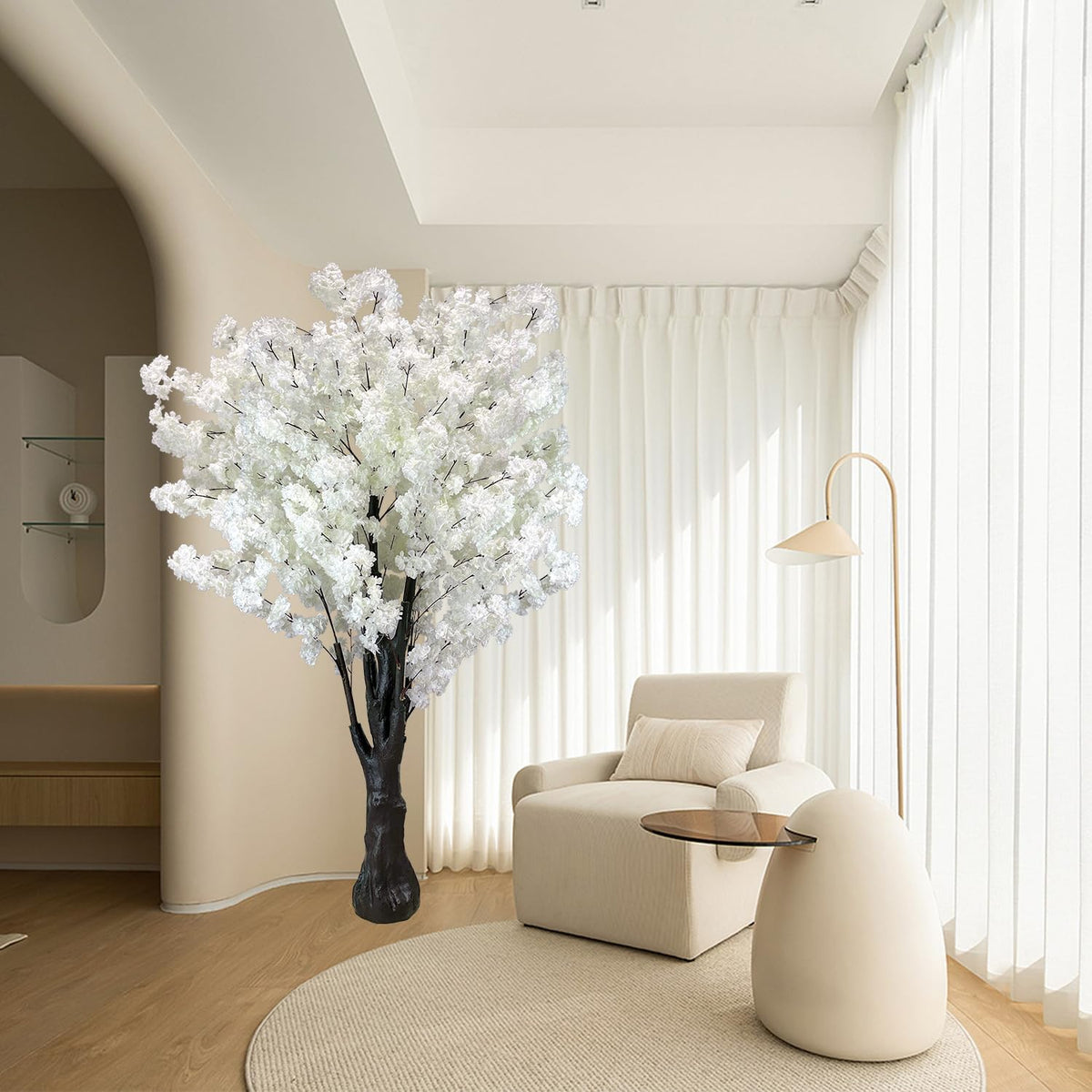 White Artificial Cherry Blossom Tree for Home, Wedding, Office, Living Room - Indoor Outdoor Decor (6.5ft/2m)