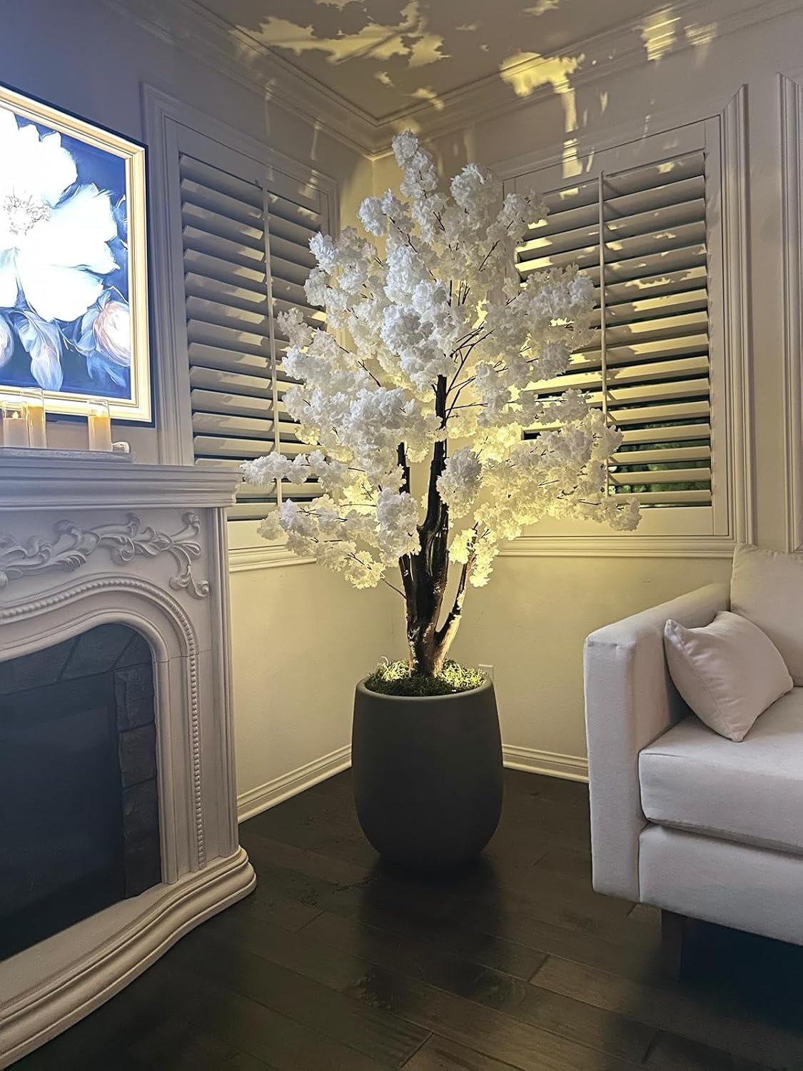 White Artificial Cherry Blossom Tree for Home, Wedding, Office, Living Room - Indoor Outdoor Decor (6.5ft/2m)