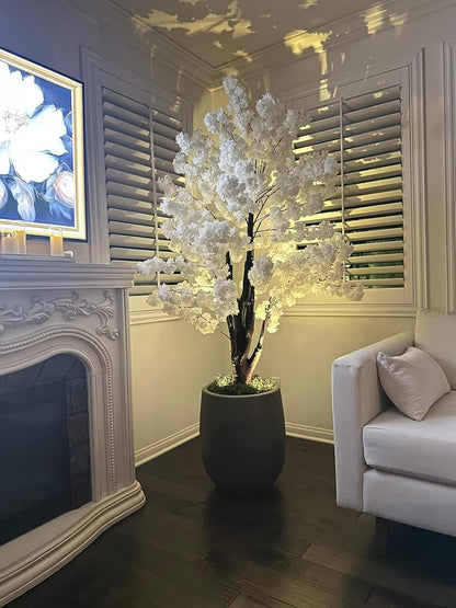 White Artificial Cherry Blossom Tree for Home, Wedding, Office, Living Room - Indoor Outdoor Decor (6.5ft/2m)