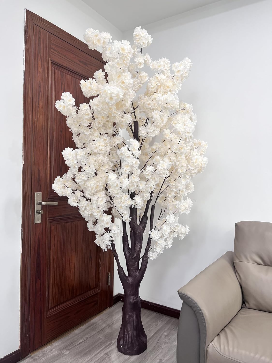 White Artificial Cherry Blossom Tree for Home, Wedding, Office, Living Room - Indoor Outdoor Decor (6.5ft/2m)