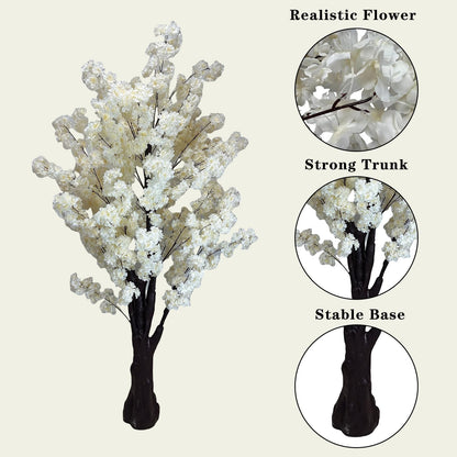 White Artificial Cherry Blossom Tree for Home, Wedding, Office, Living Room - Indoor Outdoor Decor (6.5ft/2m)