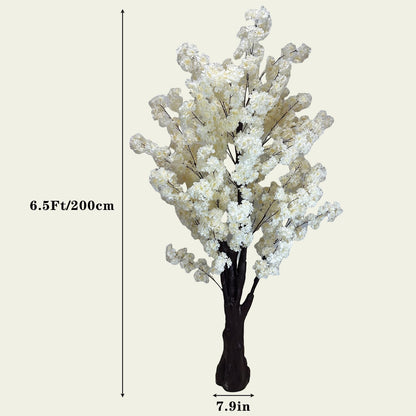White Artificial Cherry Blossom Tree for Home, Wedding, Office, Living Room - Indoor Outdoor Decor (6.5ft/2m)