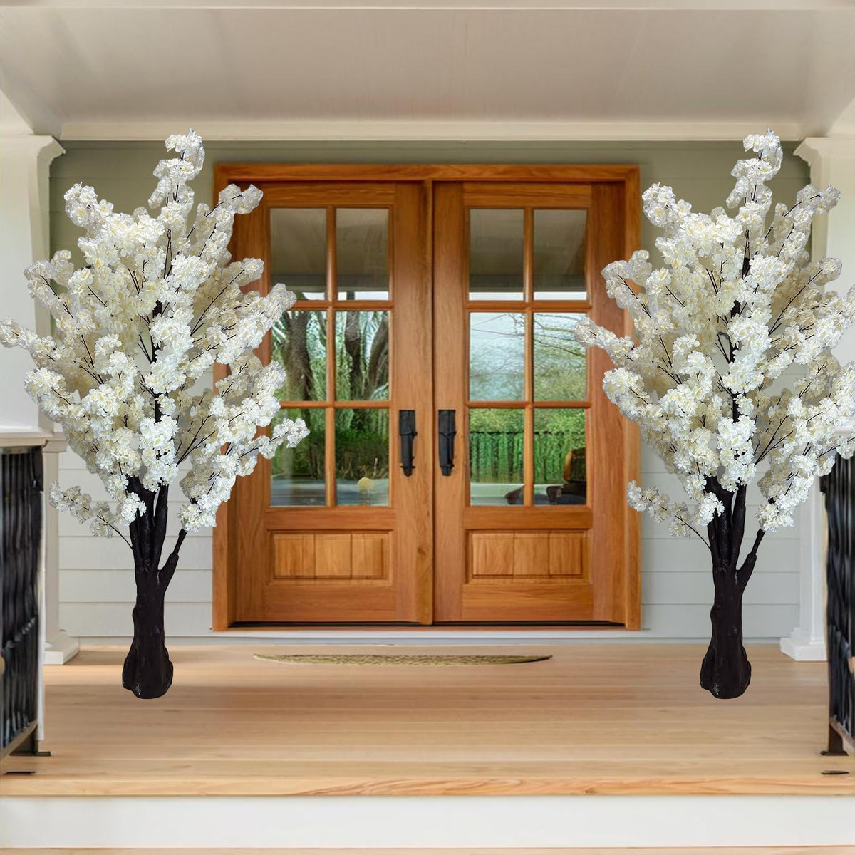 White Artificial Cherry Blossom Tree for Home, Wedding, Office, Living Room - Indoor Outdoor Decor (6.5ft/2m)