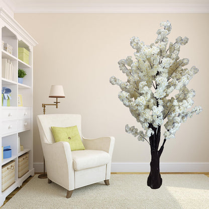 White Artificial Cherry Blossom Tree for Home, Wedding, Office, Living Room - Indoor Outdoor Decor (6.5ft/2m)