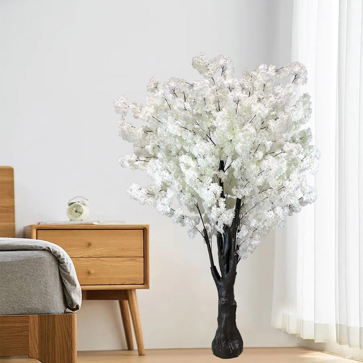 White Artificial Cherry Blossom Tree for Home, Wedding, Office, Living Room - Indoor Outdoor Decor (6.5ft/2m)