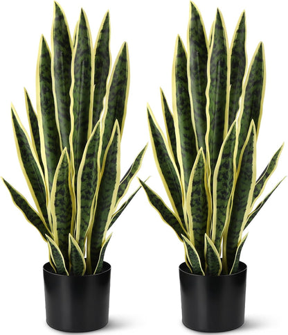 Tall Artificial Snake Plant Faux Sansevieria Plant Large Fake Snake Bulk in Pot for Home Office Housewarming Gift(2 Pack,2.25 Ft)