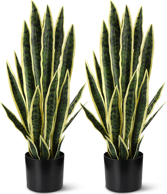 Tall Artificial Snake Plant Faux Sansevieria Plant Large Fake Snake Bulk in Pot for Home Office Housewarming Gift(2 Pack,2.25 Ft)