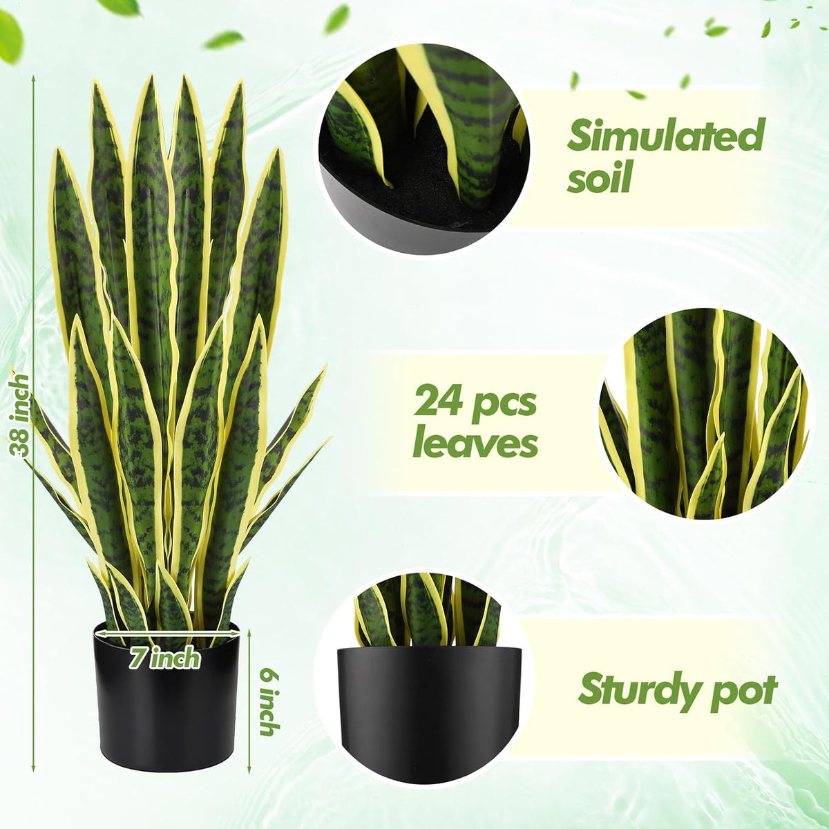 Tall Artificial Snake Plant Faux Sansevieria Plant Large Fake Snake Bulk in Pot for Home Office Housewarming Gift(2 Pack,2.25 Ft)