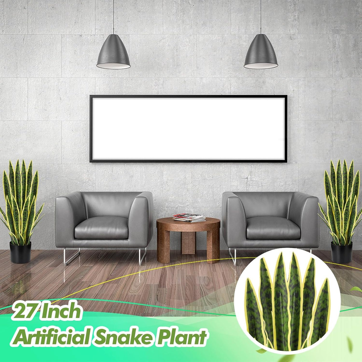 Tall Artificial Snake Plant Faux Sansevieria Plant Large Fake Snake Bulk in Pot for Home Office Housewarming Gift(2 Pack,2.25 Ft)