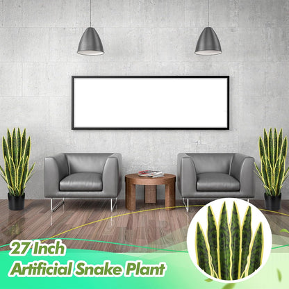 Tall Artificial Snake Plant Faux Sansevieria Plant Large Fake Snake Bulk in Pot for Home Office Housewarming Gift(2 Pack,2.25 Ft)