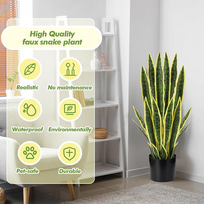 Tall Artificial Snake Plant Faux Sansevieria Plant Large Fake Snake Bulk in Pot for Home Office Housewarming Gift(2 Pack,2.25 Ft)