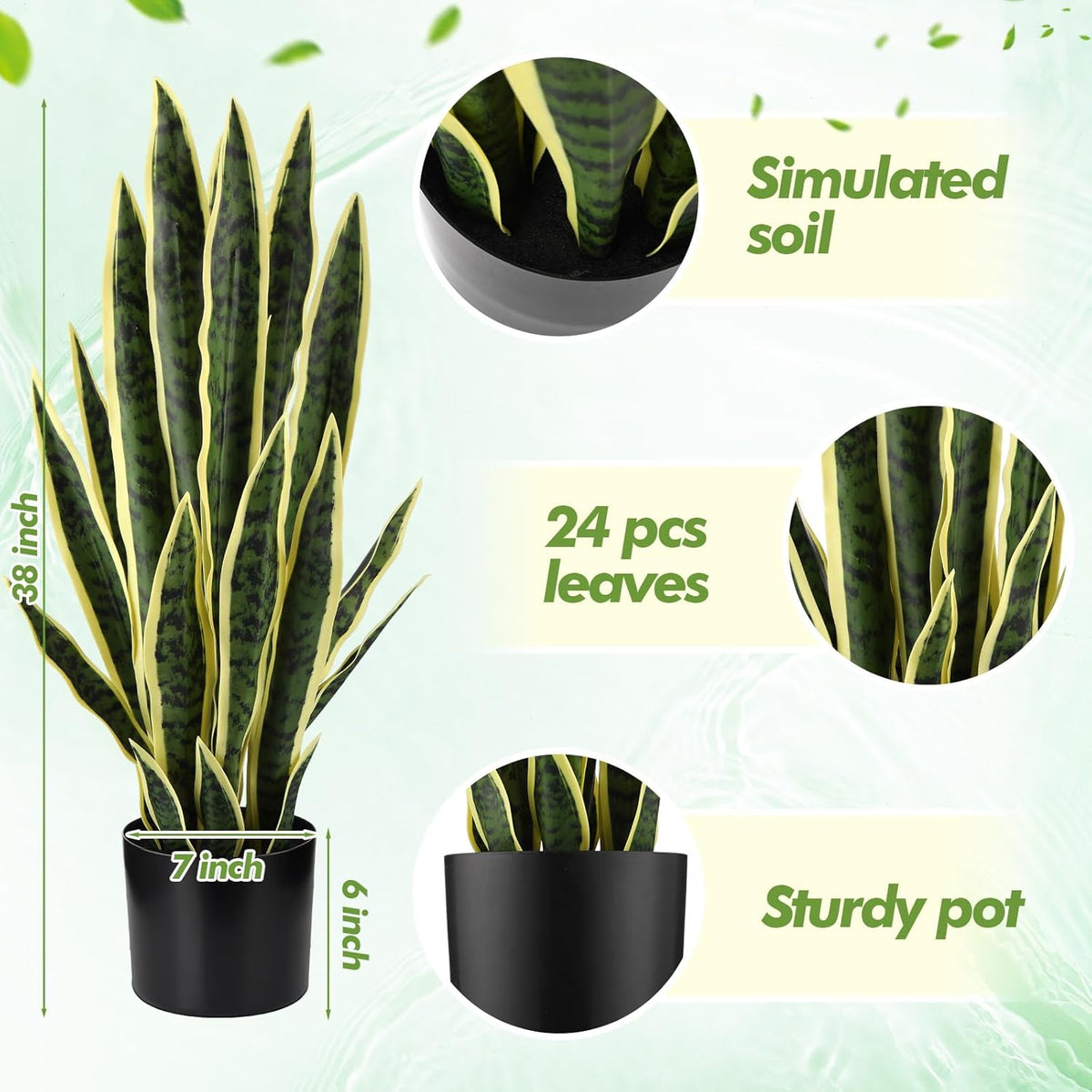 Tall Artificial Snake Plant Faux Sansevieria Plant Large Fake Snake Bulk in Pot for Home Office Housewarming Gift(2 Pack,2.25 Ft)