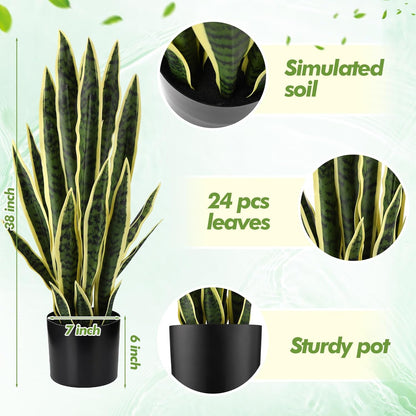 Tall Artificial Snake Plant Faux Sansevieria Plant Large Fake Snake Bulk in Pot for Home Office Housewarming Gift(2 Pack,2.25 Ft)