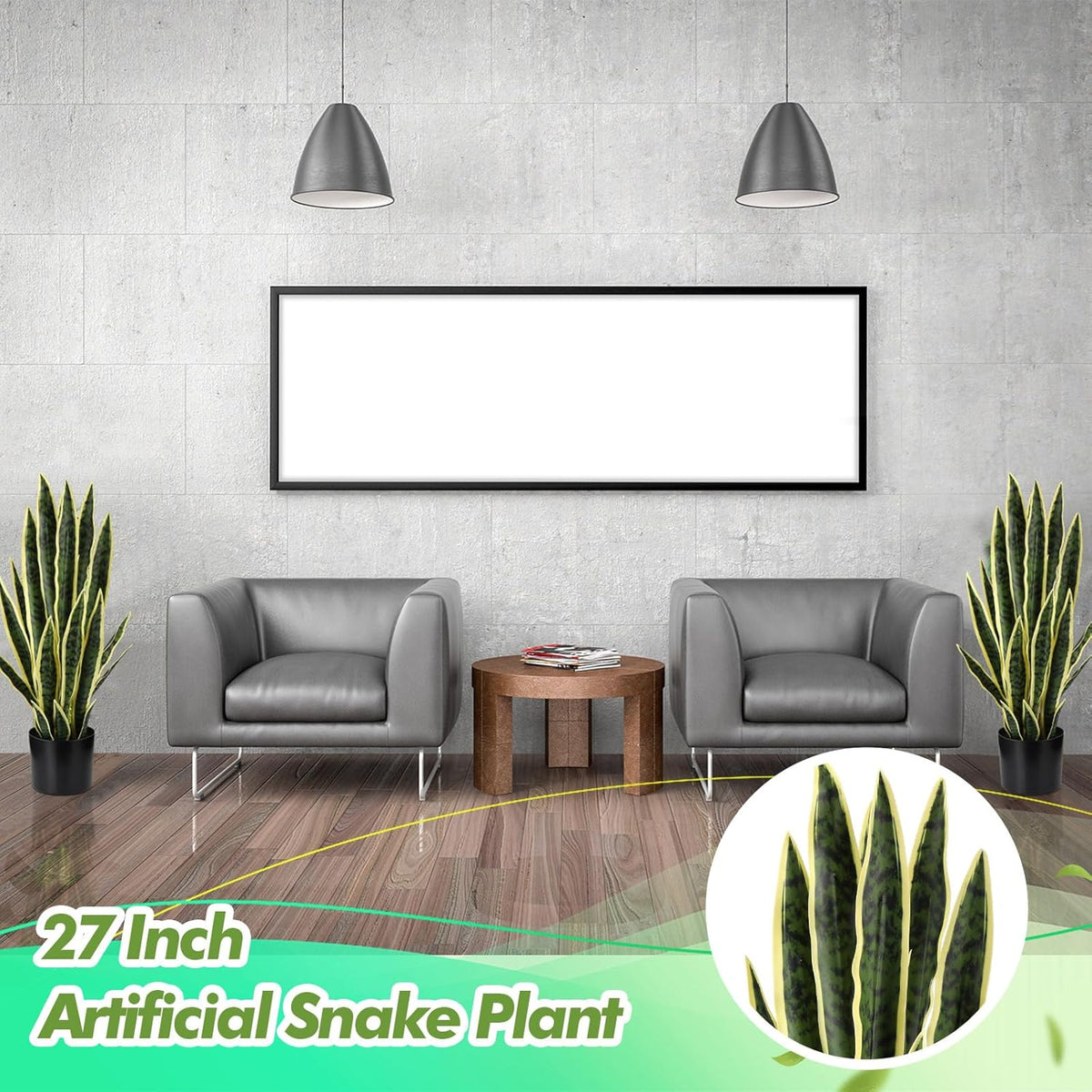 Tall Artificial Snake Plant Faux Sansevieria Plant Large Fake Snake Bulk in Pot for Home Office Housewarming Gift(2 Pack,2.25 Ft)