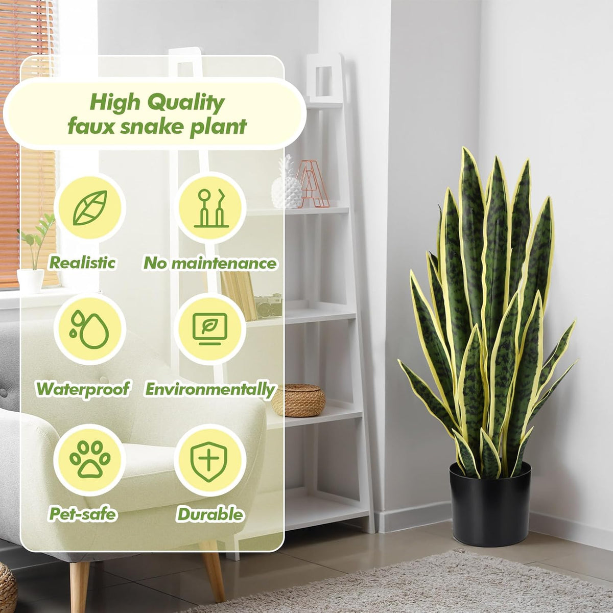 Tall Artificial Snake Plant Faux Sansevieria Plant Large Fake Snake Bulk in Pot for Home Office Housewarming Gift(2 Pack,2.25 Ft)