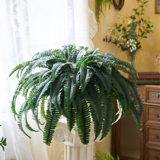 50" Realistic Artificial Ferns for Outdoors with 96 Fronds & Ground Spike | Realistic Fake Ferns Artificial Boston Ferns Artificial Plants Large Faux Plants for Porch Garden Home Office Decor