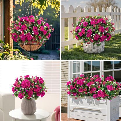 18'' Artificial Geraniums Flowers for Outdoors Decor, Red | Mixed fake silk flowers, plastic plants, UV resistant, for summer garden porch patio planter kitchen table home decor