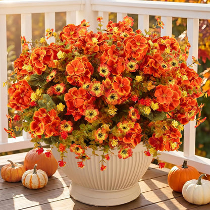 18'' Artificial Geraniums Flowers for Outdoors Decor, Red | Mixed fake silk flowers, plastic plants, UV resistant, for summer garden porch patio planter kitchen table home decor