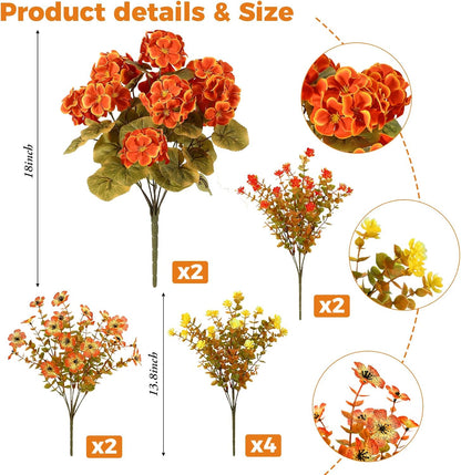 18'' Artificial Geraniums Flowers for Outdoors Decor, Red | Mixed fake silk flowers, plastic plants, UV resistant, for summer garden porch patio planter kitchen table home decor
