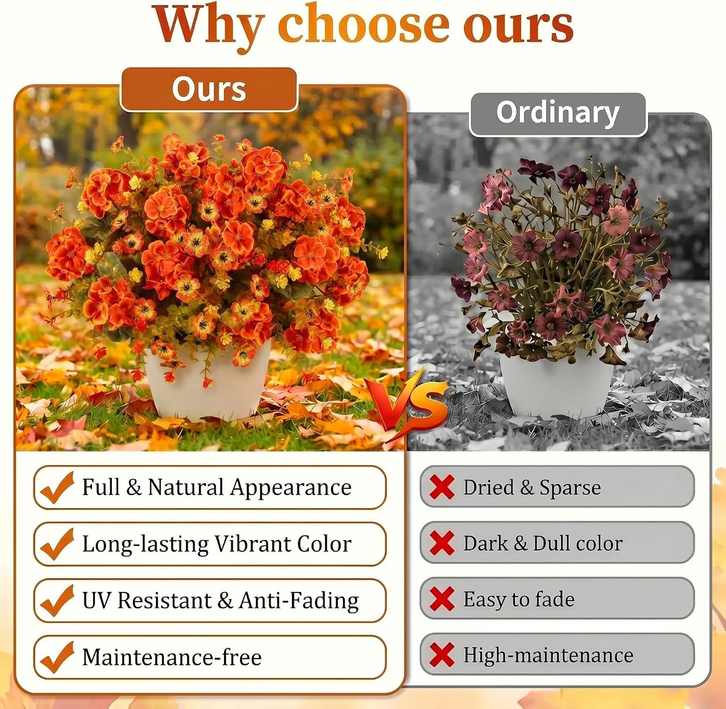 18'' Artificial Geraniums Flowers for Outdoors Decor, Red | Mixed fake silk flowers, plastic plants, UV resistant, for summer garden porch patio planter kitchen table home decor