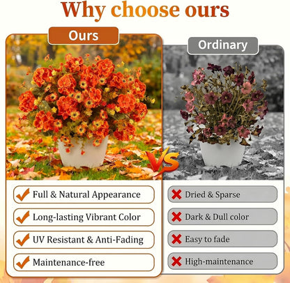 18'' Artificial Geraniums Flowers for Outdoors Decor, Red | Mixed fake silk flowers, plastic plants, UV resistant, for summer garden porch patio planter kitchen table home decor