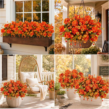 18'' Artificial Geraniums Flowers for Outdoors Decor, Red | Mixed fake silk flowers, plastic plants, UV resistant, for summer garden porch patio planter kitchen table home decor