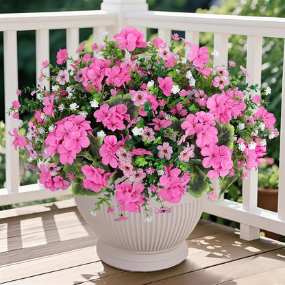 18'' Artificial Geraniums Flowers for Outdoors Decor, Red | Mixed fake silk flowers, plastic plants, UV resistant, for summer garden porch patio planter kitchen table home decor