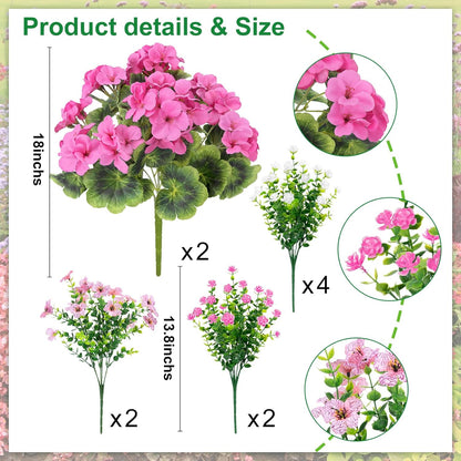 18'' Artificial Geraniums Flowers for Outdoors Decor, Red | Mixed fake silk flowers, plastic plants, UV resistant, for summer garden porch patio planter kitchen table home decor
