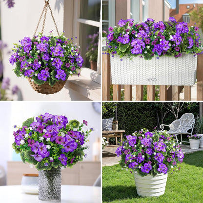 18'' Artificial Geraniums Flowers for Outdoors Decor, Red | Mixed fake silk flowers, plastic plants, UV resistant, for summer garden porch patio planter kitchen table home decor
