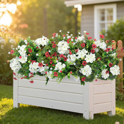 18'' Artificial Geraniums Flowers for Outdoors Decor, Red | Mixed fake silk flowers, plastic plants, UV resistant, for summer garden porch patio planter kitchen table home decor