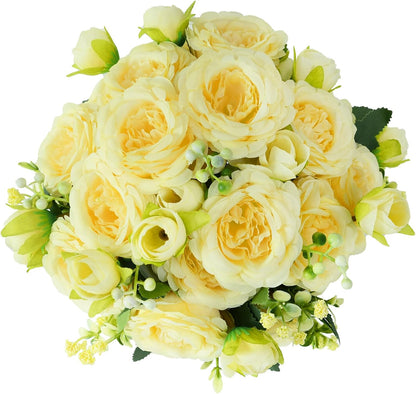 2 Pack Artificial Flowers Bouquet, 10 Pcs Austin Roses Silk Flowers Heads, Fake Peonies Flower for Home Decor Table Centerpieces Wedding Bridal Bouquet Mother's Day Valentine's Day, Pink