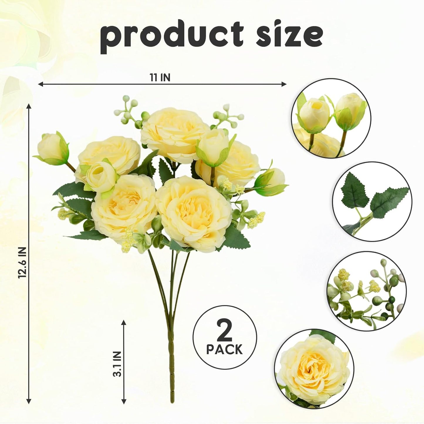 2 Pack Artificial Flowers Bouquet, 10 Pcs Austin Roses Silk Flowers Heads, Fake Peonies Flower for Home Decor Table Centerpieces Wedding Bridal Bouquet Mother's Day Valentine's Day, Pink