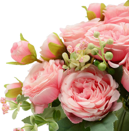 2 Pack Artificial Flowers Bouquet, 10 Pcs Austin Roses Silk Flowers Heads, Fake Peonies Flower for Home Decor Table Centerpieces Wedding Bridal Bouquet Mother's Day Valentine's Day, Pink