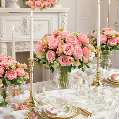 2 Pack Artificial Flowers Bouquet, 10 Pcs Austin Roses Silk Flowers Heads, Fake Peonies Flower for Home Decor Table Centerpieces Wedding Bridal Bouquet Mother's Day Valentine's Day, Pink
