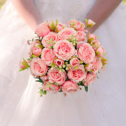 2 Pack Artificial Flowers Bouquet, 10 Pcs Austin Roses Silk Flowers Heads, Fake Peonies Flower for Home Decor Table Centerpieces Wedding Bridal Bouquet Mother's Day Valentine's Day, Pink