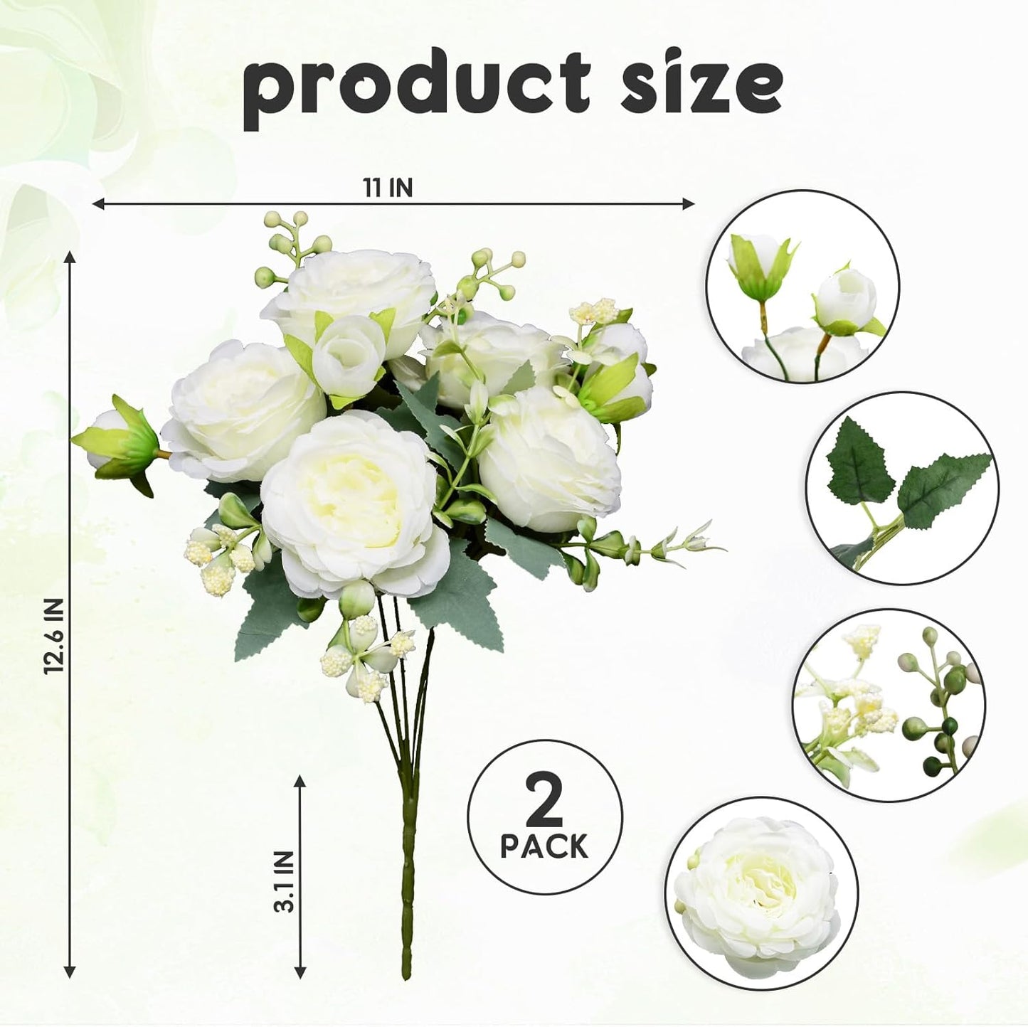 2 Pack Artificial Flowers Bouquet, 10 Pcs Austin Roses Silk Flowers Heads, Fake Peonies Flower for Home Decor Table Centerpieces Wedding Bridal Bouquet Mother's Day Valentine's Day, Pink