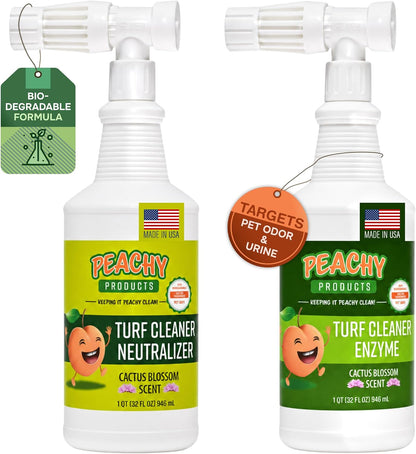 Turf Urine & Odor Eliminator 2-Step System 32 oz Outdoor Pet Odor Remover for Artificial Grass Concrete Rocks Dog Runs Kennels Patios and Backyard Pet Areas