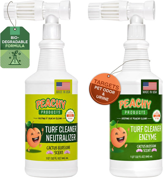 Turf Urine & Odor Eliminator 2-Step System 32 oz Outdoor Pet Odor Remover for Artificial Grass Concrete Rocks Dog Runs Kennels Patios and Backyard Pet Areas