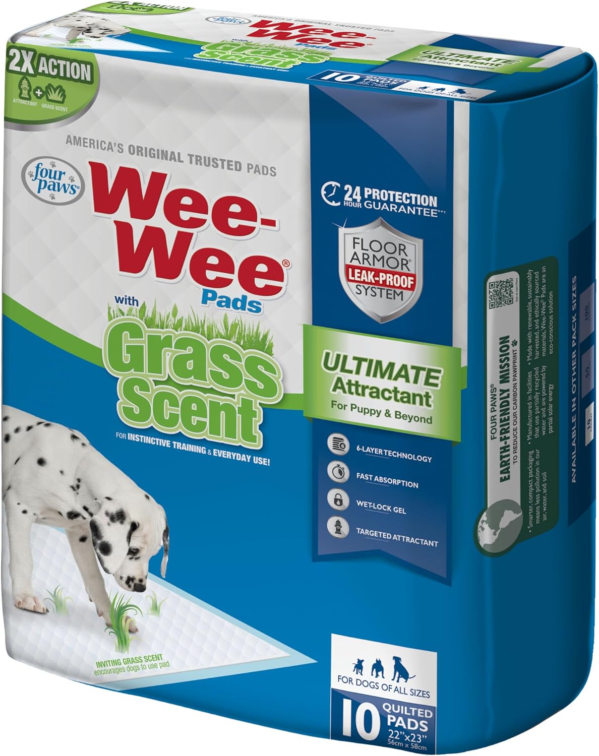 Wee-Wee Ultimate Attractant Grass Scented Pee Pads for Dogs & Puppies, Leak-Proof Dog Housebreaking Instinctive Potty Training Floor Protection, 22" x 23", 100 Count