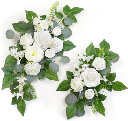 (Pack of 2 Artificial Flowers Decorations, Wedding Flowers, Wedding, Banquet, Party, Reception Entrance Welcome Sign and Background Decoration(White)